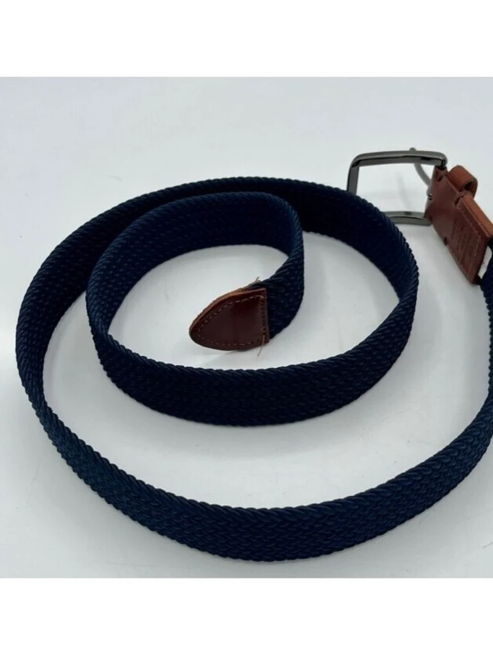 Tommy Bahama Men's Stretch Braided Reversible Leather Trim Belt, Navy/Brown